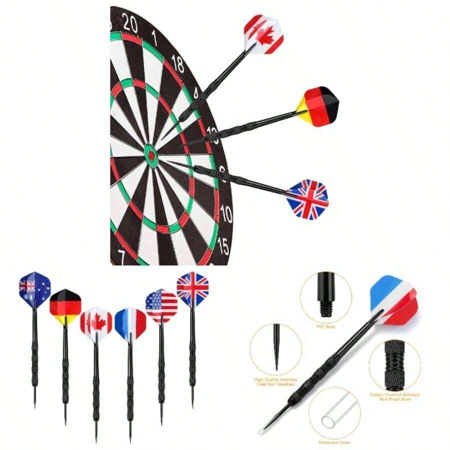 Metal Tip Darts, Steel Tip Darts, Professional Metal Darts, Darts Metal Tip Set, Metal Darts Dartboard - Flags-black + 18 Pack - View 1