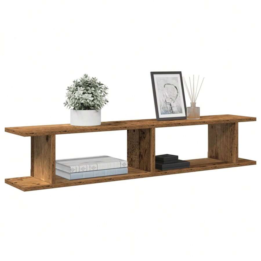 vidaXL 2 Stück Wandregale In Altholz-Optik, 105x18x20 Cm, Holzwerkstoff - Gelb - Übersicht 1