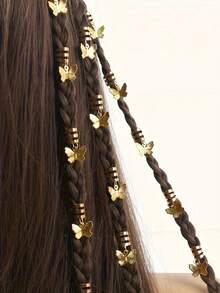 10 piezas de anillos de cuentas de pelo de trenza de mariposa, accesorios de pelo de estilo vintage para niñas - colgante de mariposa - Ver 2