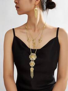 Mgyi Gold-Colored Copper Fashionable And High-End Luxury Retro For Women,18K Gold Plated Elegant Luxury Square Design Necklace For Women, Suitable For Nigeria, Dubai, Middle East, Saudi Arabia Bridal Wedding, Daily Wear, Wedding Anniversary Gift, Halloween Gift For Friends