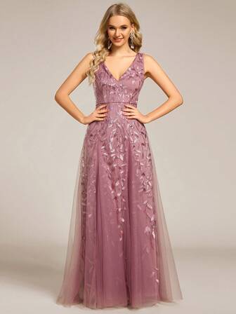 Elegant Glamorous Evening Dresses For Women V-Neck Sleeveless Sequin Sparkly Formal Dress Prom For Dinner Party Formal Event Semi Formal Dresses