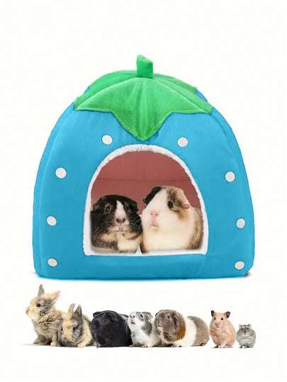 1 pièce Lit de hamster design fraise, cachette de lapin, nid douillet pour petit animal de compagnie, maison de sommeil lavable pour petit animal de compagnie, furet, chinchilla et lapin