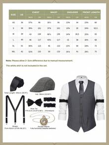 1920s Mens Costume Gatsby Gangster Costume Accessories Set-1920s Hat Vest Pocket Watch Tie-Roaring 20s Costumes For Men-Shirt Not Includ - Xám - Xem 7