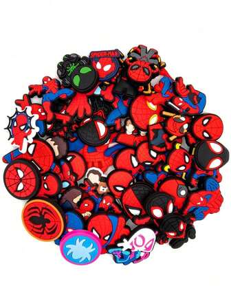 10/16/20/30/50pcs Random Spider Man Pattern Shoe Charms Set, PVC Shoe Decorations For Beach Bag, Shoe Accessories Charms, Gift Idea For Birthday Christmas Valentine's Day Halloween Party Favors