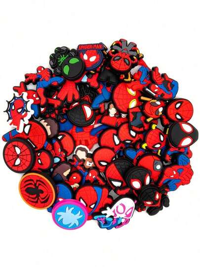 Marvel 10/16/20/30/50pcs Random Spider Man Pattern Shoe Charms Set, PVC Shoe Decorations For Beach Bag, Shoe Accessories Charms, Gift Idea For Birthday Christmas Valentine's Day Halloween Party Favors