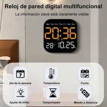Reloj de Pared Digital, Reloj Digital con Visualizacin, Se Puede Colgar o Colocar Pie, con Control Remoto, Muestra Fecha, Semana y Temperatura, para Sala de Estar. Blanco - Color naranja - Ver 3
