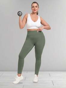 女式加大码带口袋紧身裤 - 弹力 XL-5XL 瑜伽裤收腹高腰健身紧身裤