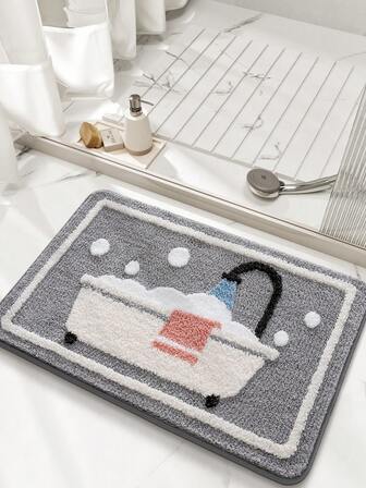 1pc Plush Bathroom Mat, Simple Elegant Ins Style Cute Cartoon Bubble Bath Fresh Area Rug, Non-Slip TPR Bottom, Soft Absorbent Comfortable, Suitable For Bathroom, Shower, Kitchen, Living Room, Dorm, Dining Room, Home Decor, Festival Decor, Thickened Fleece, Autumn/Winter, Laundry Room