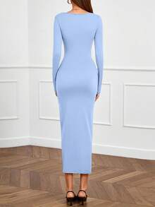 PRETTYGARDEN Women's Spring Fall Wedding Guest Cocktail Midi Dresses Elegant Long Sleeve Bodycon Ruched Dress  Fashion Clothing  New Years Valentine Dresses For Women Vestidos Elegantes De Mujer - 淺藍色 - 查看 2