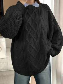 大码宽松休闲圆领长袖针织毛衣