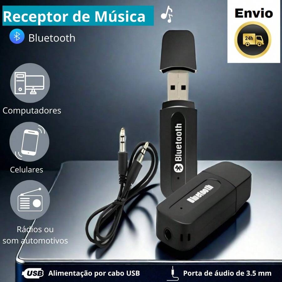 Receptor Adaptador Bluetooth USB P2 Audio - Preto - Visão 1