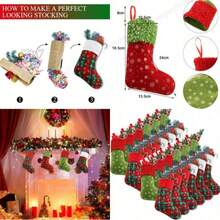 1/3/6/10/24 piezas Juego de Calcetines Navideños - Diseños clásicos a cuadros y de copos de nieve para colgar en el árbol, perfectos para decoraciones navideñas, acentos de chimenea y regalos de fiesta - Multicolor - Ver 7