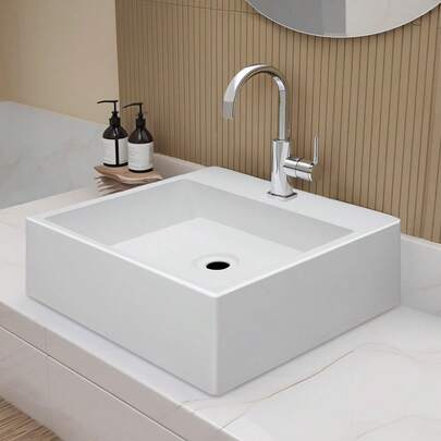 Lavatorio Pia Para Banheiro De Apoio Lavabo 40cmx40cm Genova Branco
