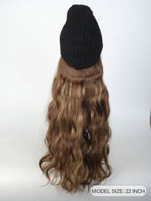 White Hat With Long Curly Hair Extensions; Knitted Cotton Hat; Warm Ski Hat For Autumn And Winter