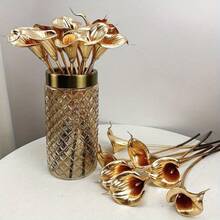 4 piezas de flores artificiales de lirio de cala dorado lujoso, ambiente elegante de brillo dorado para el hogar, oficina, boda, hoteles y talla grande, decoración para sala de estar, dormitorio, oficina y fotografía de bodas