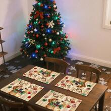 1set/1pc/4pcs/6pcs Christmas Dog And Holly Berry Pattern Tableware, Heat-Insulating Tableware, Machine-Washable Polyester Tableware, Protective Tableware, Central Decoration, Daily Family Living Room Decoration, Suitable For Group Gathering Decoration