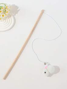 1pc Pet Cat Teaser Wand Toy, Wooden Stick Cat Toy For Kitten, Cute Rabbit Design Cat Toy