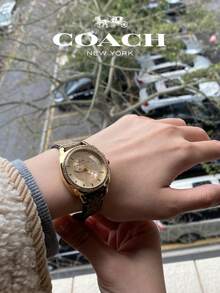 Coach Boyfriend Leather Strap Gold Dial Women's Watch - Brown - View 6