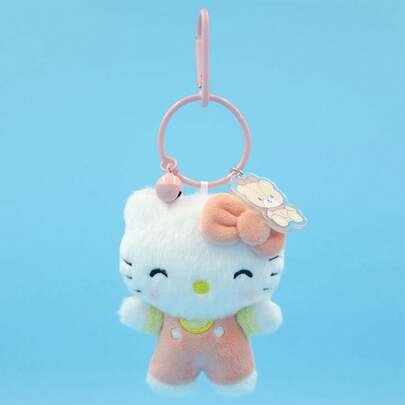 Miniso Sanion Hello Kitty Plush Keychain Charm - Soft Plush Material, Sweet Orange-Pink Bow, Adorable Closed-Eye Smiling Design, A Great Companion To Take Along (1 PC)