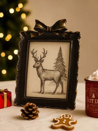 1pc Vintage Black & Gold Bowknot Decorative Photo Frame – Retro European Style Ornate Picture Frame With Carved Detail | Elegant Tabletop Decor For Home & Office | Perfect Gift For Wedding, Graduation, Valentine's Day, Christmas