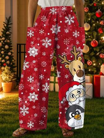 Calça Feminina Elegante, Versátil, Ajuste Slim, Estilo Casual de Férias, Adequada para Uso Externo, Doméstico, Viagem e Trabalho, Chegada Nova de Natal, Calça Longa Solta e Fofa