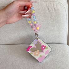 Floral & Heart Mirror Folding Phone Case With Chain, Compatible With Samsung Galaxy Z Flip3 5G/Galaxy Z Flip 4 5G/Galaxy Z Flip 5 5G/Galaxy Z Flip 6 5G/Galaxy Z Flip 7 5G, Foldable Phone Cover - Multicolor - View 4