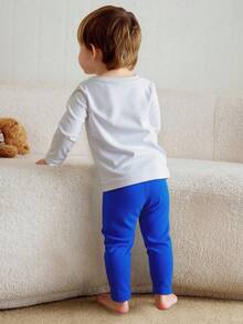 Conjunto de Camiseta Con Bordado De Dinosaurio Y Pantalón Azul Rey - Azul y blanco - Ver 2