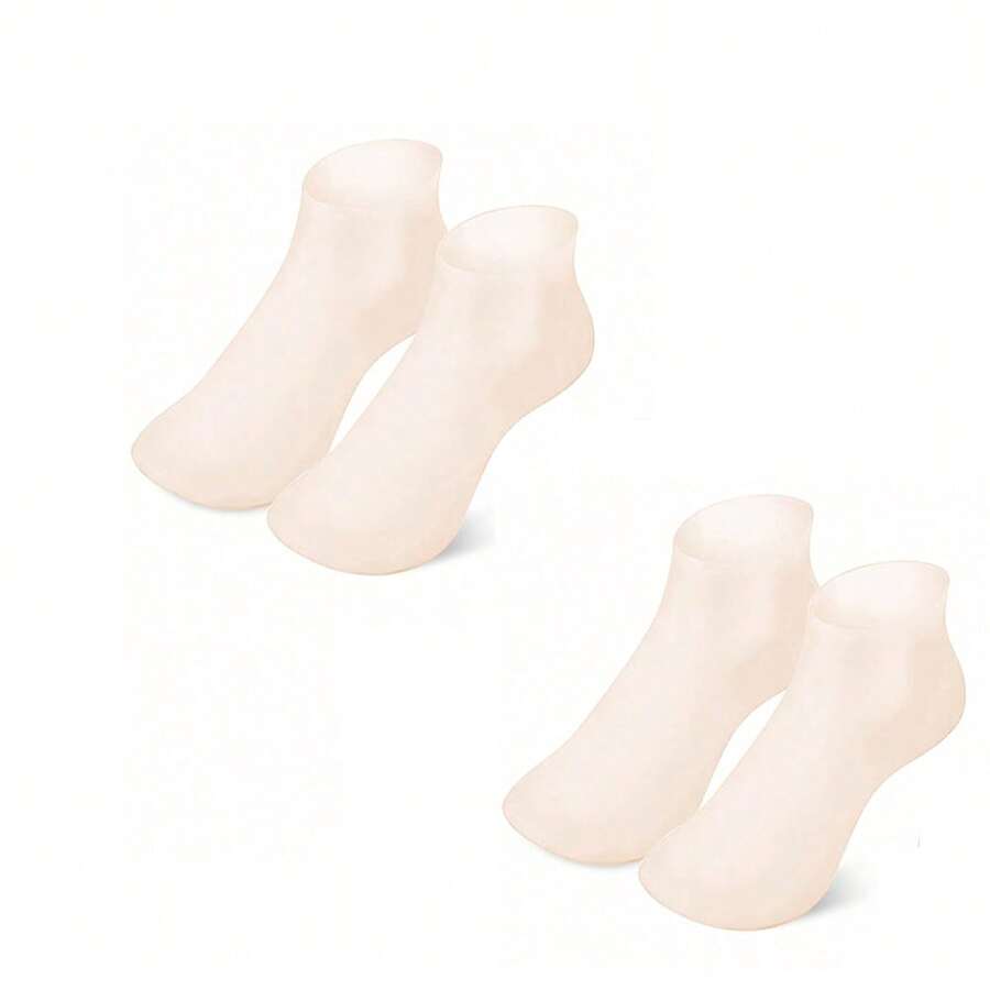 硅胶袜子2双装女士足部护理袜防干燥开裂保湿全脚袜适合干裂足部（杏色） - 杏色 - 查看 1