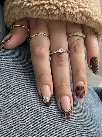 24pcs Nude Ombre Nail Stickers, Almond Shaped Fake Nails, Leopard & Zebra Print Design, Suitable For Daily, Commute, Date, Valentine's Day & Anniversary (Comes With Gel Polish And Nail File)