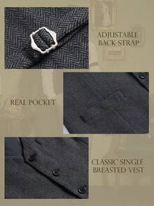 1920s Mens Costume Gatsby Gangster Costume Accessories Set-1920s Hat Vest Pocket Watch Tie-Roaring 20s Costumes For Men-Shirt Not Includ - Màu xám đen - Xem 6
