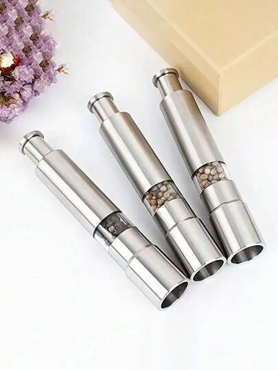 1pc Stainless Steel Manual Spice Grinder - Portable Thumb Press Pepper Mill For Kitchen, No Electricity Needed, Durable & Easy-To-Use For Grinding Spices, Manual Pepper Mill | Modern Kitchenware | Transparent Design