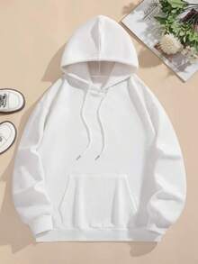 1PCMen's & Women's Matching Couple's Hooded Sweater  - ALWAYS PROTECT MY QUEEN / ALWAYS TRUST MY KING Loose Fit Long Sleeve Pullover With Pockets, Cozy Casual Winter Sweater For Couples, Machine Washable Matching Outfits For Valentine's Day Gifts - Màu trắng của phụ nữ - Xem 3