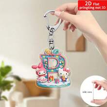 Sanrio Impresión plana 2D, 1 llavero acrílico de Sanrio, 26 letras del alfabeto en inglés de Melody y Hello Kitty, colgante con inicial de nombre, colgante de bolso lindo, llavero de pareja, llavero de coche, adecuado para Navidad, Acción de Gracias, decoración del Día de San Valentín, regalo de carnaval, regalo de Navidad Impresión plana 2D