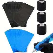 403pcs/Set Machine Pen Covers, Grip Wraps, Black Blue Tattoo Pen Bags, Pen Machine Sleeves, And Black Grip Tapes For Tattoo Artist Tattoo Supplies - 黑色 - 查看 1
