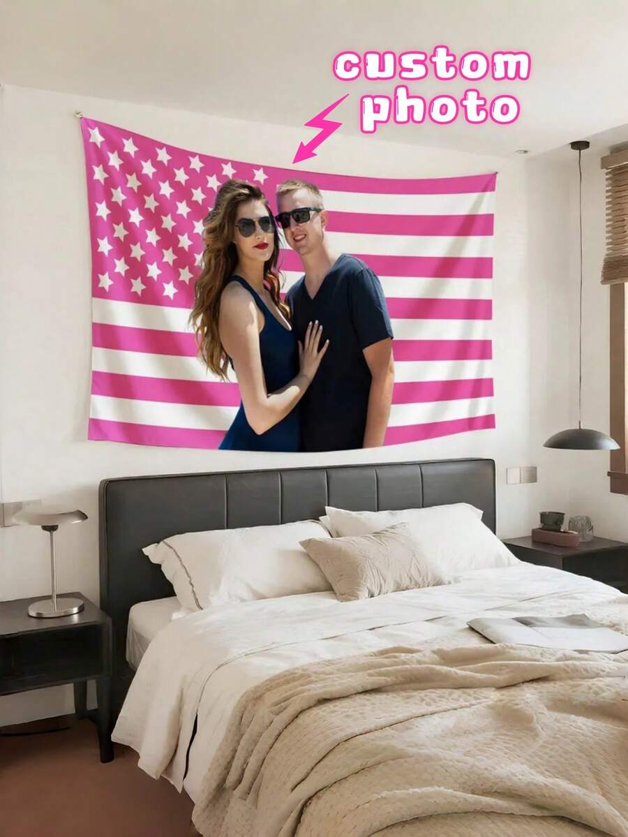 1件定制美国国旗照片挂毯 - 上传您的图片，爱国主义墙饰，适用于宿舍/卧室，UV印刷涤纶材质，退伍军人节礼物及家居装饰，劳动节，体育赛事，返校季，乔迁之喜，男士空间，门廊及烧烤派对背景 - 多色1 - 查看 1