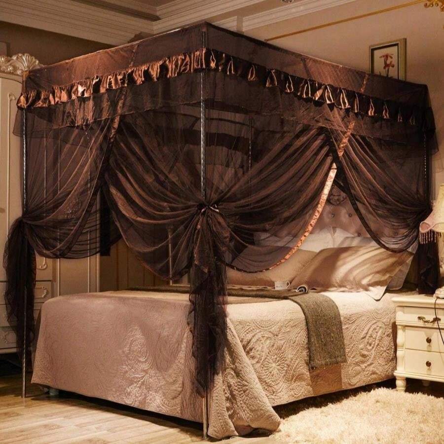 Mengersi Canopy Bed Curtains - Bed Canopy Royal Luxurious Cozy Drapes Netting- Elegant Bedroom Decoration Accessories For Adults(Queen,Peach) - Màu B - Xem 1