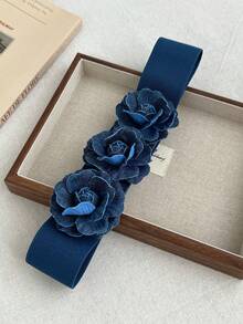 1pc Women's Sweet Elegant Floral Rose Elastic Waist Belt