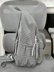 Mochila casual minimalista de gran capacidad, adecuada para estudiantes de secundaria y universidad, mochila a cuadros ligera y versátil