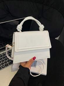 Solid Color Pleated Edge Handbag, Flap Crossbody Bag For Women, Retro Style, White Bag - White - View 5