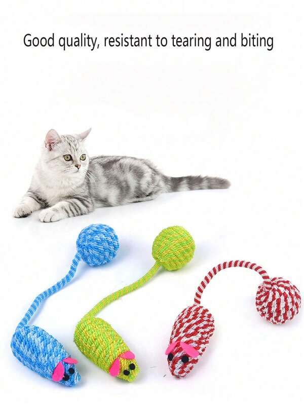 1pc New Pet Cat Dog Interactive Toy Colorful Woven Mouse Tail Ball Sound Teasing Cat Ball Cat Toy Colorful Woven Mouse Tail Ball Teasing Cat Toy Sound Teasing Toy Pet Supplies