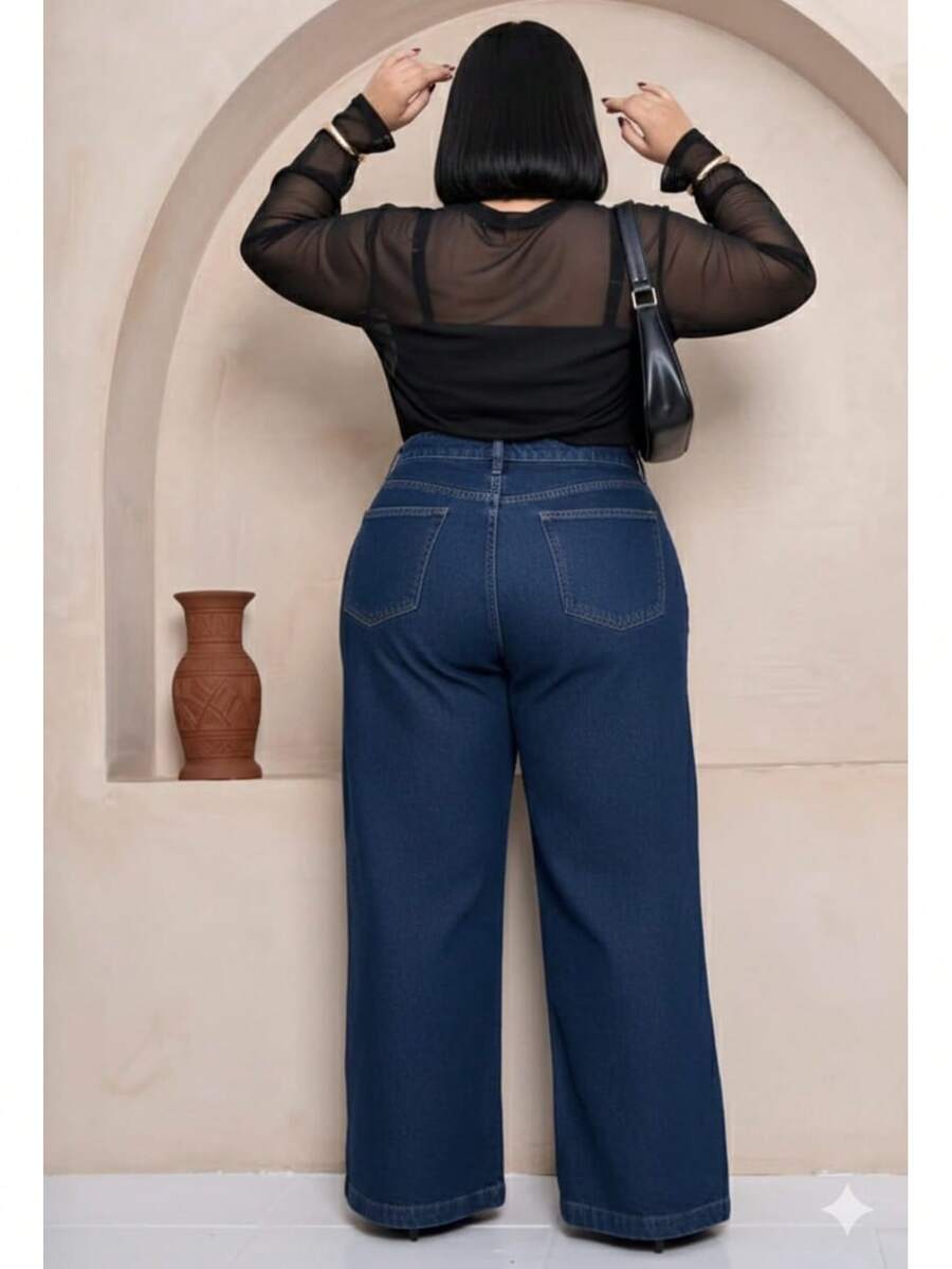 Women's Plus Size Jeans Wide Leg 46 To 54 High Quality - 藍色 - 查看 1