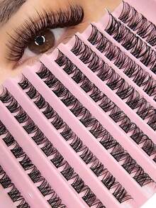 300pcs Delicate Cluster False Eyelashes - Professional Craftsmanship For Natural Look, D-Curl Voluminous & Fluffy - DIY Eyelash Extension Kit, Help Create Charming Makeup - Length 8-16mm, Customizable Lash Clusters Suitable For Individual Lashes, False Lashes - màu đen - Xem 1