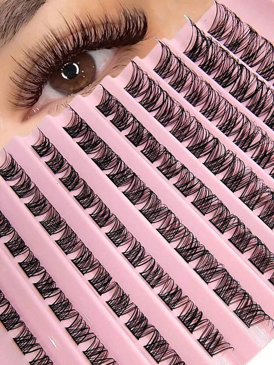 300pcs Delicate Cluster False Eyelashes - Professional Craftsmanship For Natural Look, D-Curl Voluminous & Fluffy - DIY Eyelash Extension Kit, Help Create Charming Makeup - Length 8-16mm, Customizable Lash Clusters Suitable For Individual Lashes, False Lashes - 黑色 - 查看 1