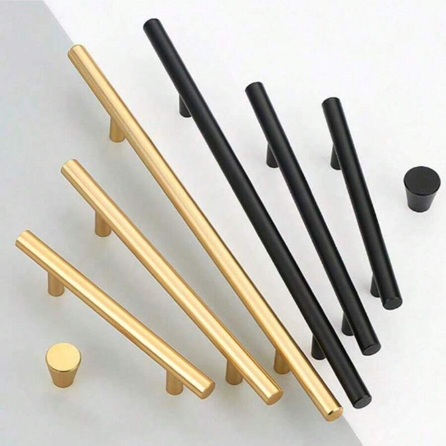 1pc Matte Golden Stainless Steel Cabinet Pulls With Bamboo Screws - Sleek Brushed Finish, Rotating Drawer Handles For Kitchen Cabinets & Dressers - Multicolor - View 1