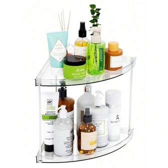 1 pieza Estantería de baño de 2 niveles de acrílico, estante de almacenamiento triangular transparente para encimera