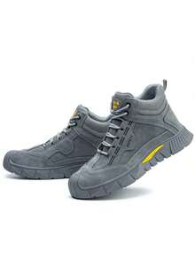 工作安全靴冬季男士坚不可摧鞋安全鞋带钢头防刺穿男保安防护鞋带毛 - 灰色單 - 查看 4