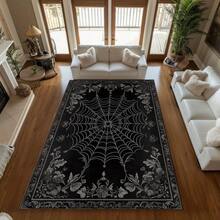 Large Carpet, 60x84inch Long (5x7 Feet) Carpet For Living Room, Bedroom, Backing, Machine Washable, Gothic Decoration, Halloween And Christmas Decoration, Black Gray Dark Academy Gothic Home Decoration, Modern Gothic Interior Decoration, Exquisite Spider Web Design, Suitable For Indoor Use, Mysterious And Elegant Style, Suitable For Gothic Themed Spaces - 彩色 - 查看 5