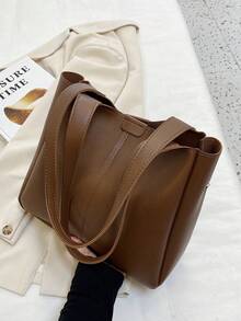 Brown Faux Leather Arm Tote Bag For Women – Stylish, Spacious & Elegant Arm - Carried Bag With Premium Leather - Like Material, Structured Design & Minimalist Stitching, Perfect For Work, Daily Commutes & Sophisticated Outings, Featuring Roomy Interior, Secure Closure & Timeless Aesthetic To Elevate Your Everyday Style With Sophisticated, Functional Elegance, Ideal For Fashion - Conscious Professionals & Modern Women To Organize Laptop, Documents, Essentials & Personal Items In High - End, Versatile Design That Blends Luxury Fashion And Practicality For Every Occasion, A Must - Have Wardrobe Staple To Add A Touch Of Class And Effortless Grace To Your Arm - Carried Collection, Crafted For Comfort And Style To Accompany You From Boardroom Meetings To Evening Socials With Seamless Sophistication - Multicolor - View 6