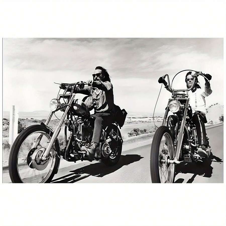 Vintage Motorcycle Movie Canvas Wall Art, 12x18 Inch - Frameless Poster For Home, Office, Cafe Decor - Multicolor - View 1
