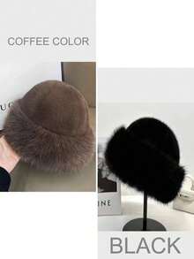 Faux Fur Fashion Hat, New Fluffy Hat, Women's Winter Fluffy Hat, Thickened Bucket Hat Design, Suitable For Women's Autumn/Winter Warmth, Cute Fluffy Hat, Winter Outfit, Warm Headwear, Solid Color Cute Versatile Bucket Hat, Fluffy Mongolian Hat, Women's Autumn/Winter Warm Cute Fluffy Hat, Christmas Decor, Solid Color Fluffy Bucket Hat, Thickened Fluffy Warm Ear Protection Hat, Suitable For Daily Outings - Multicolor - View 11